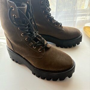 SHEIN Olive Suede Lace-Up Lug Boots